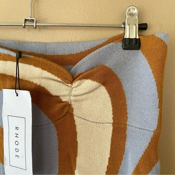 RHODE Ettie Floral Knit Midi Skirt Blue Brown Maxi Pencil Skirt Slit NWT L - Picture 10 of 12